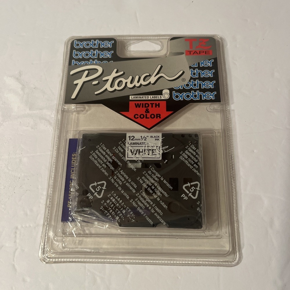 Brother P-touch Laminated Tape Black on White 12mm 1/2 TZ-231 Label Maker Refill